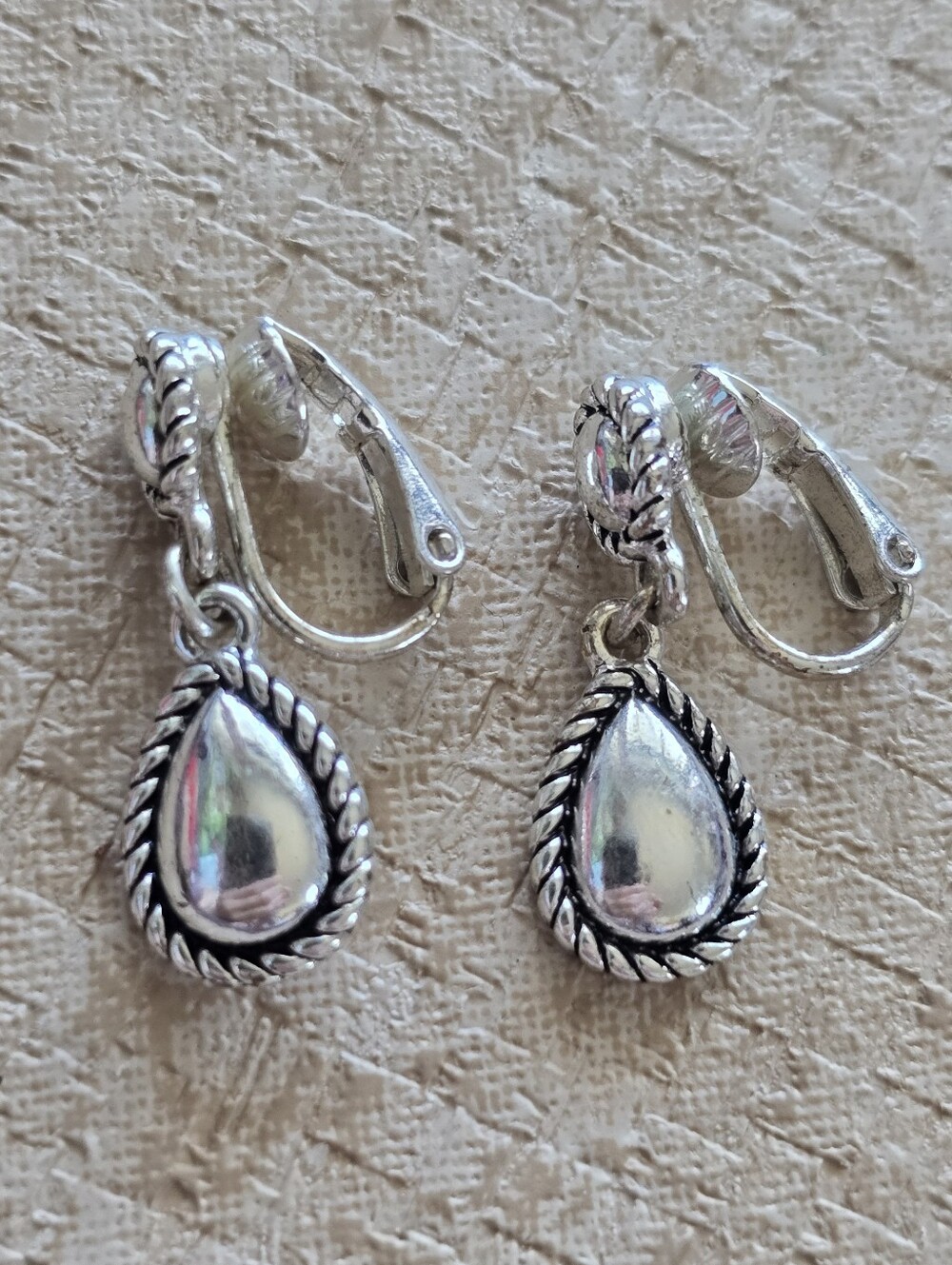 Vintage Silver-tone clip-on drop earrings